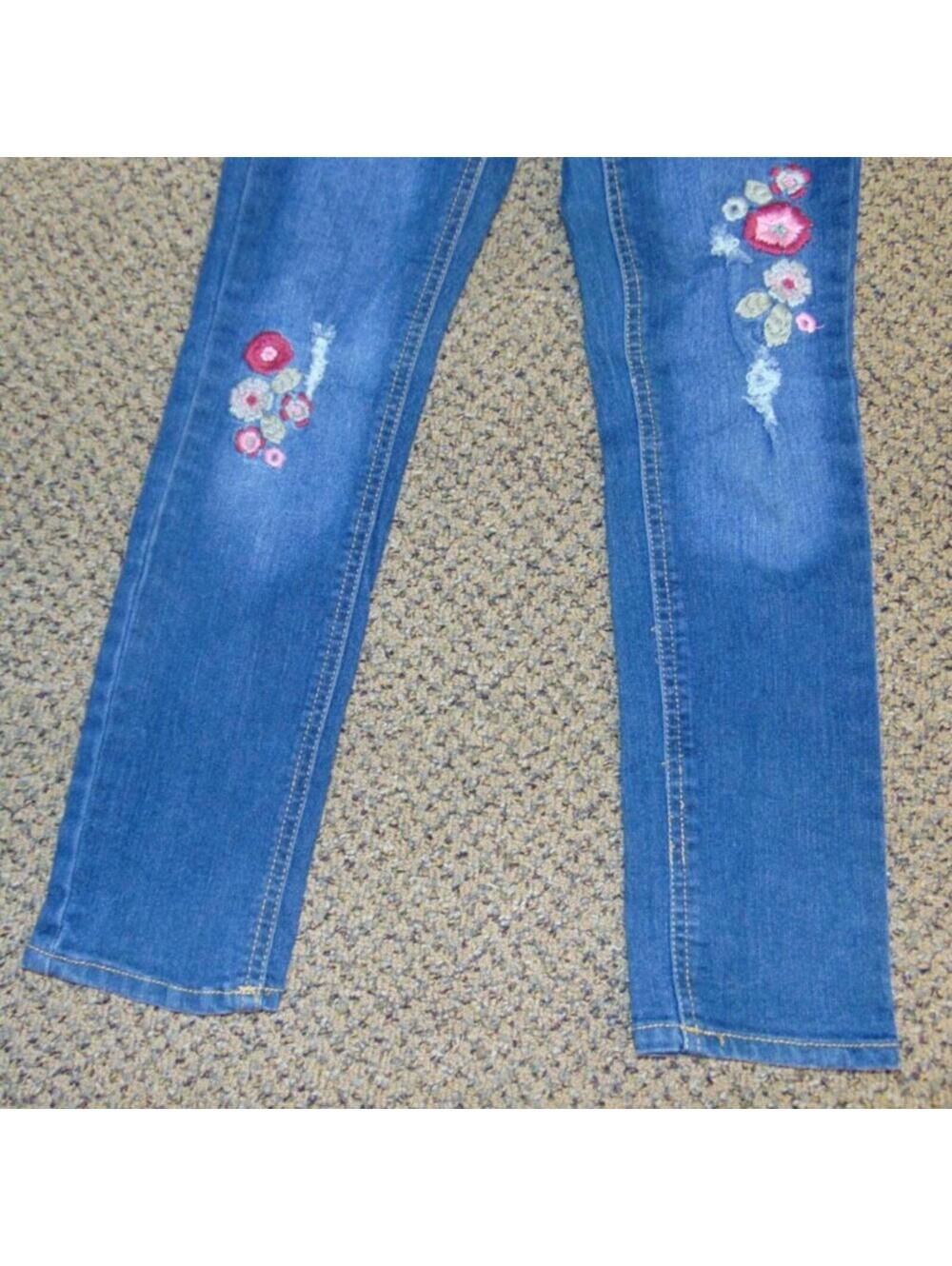 Arizona Jeans 7 Girls Blue Adjustable Waist Embroidered Skinny - Picture 3 of 5
